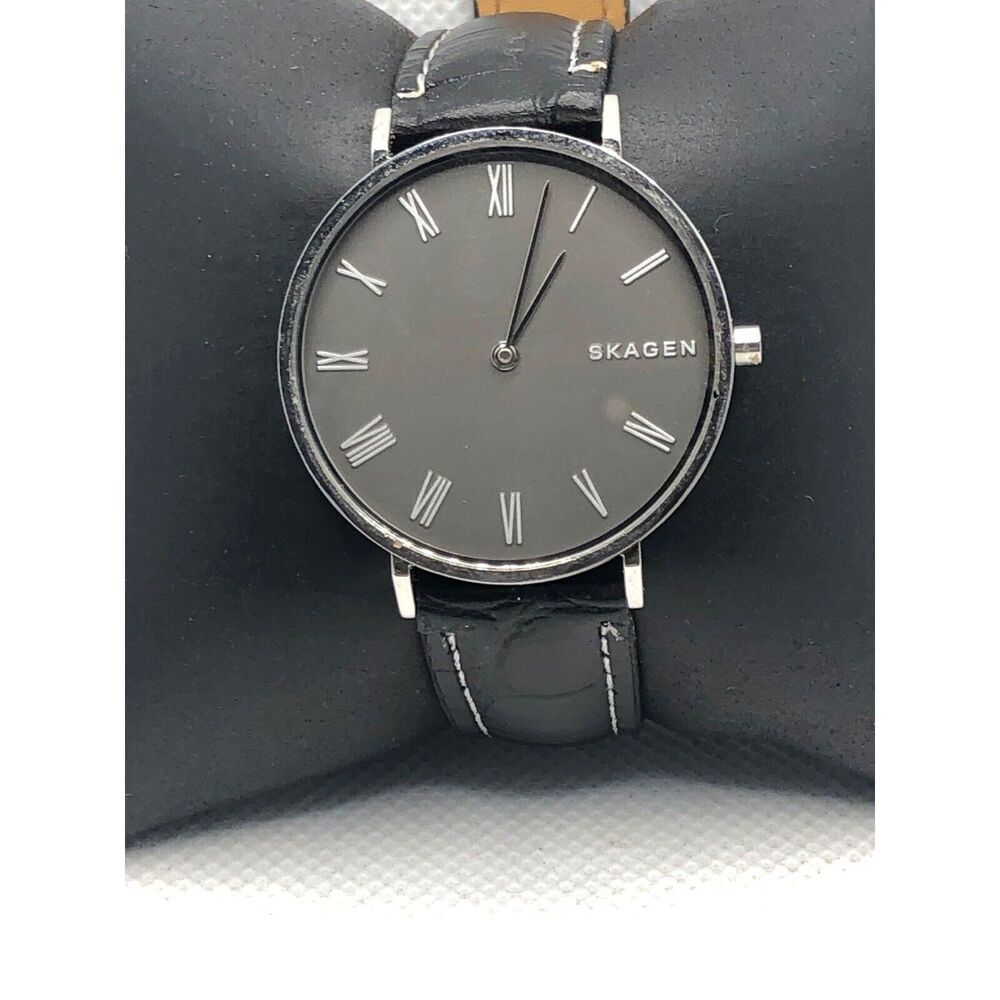 Skagen SKW2677 Women's Black Leather Analog Gray Dial Quartz Wrist Watch KS287